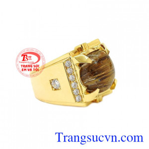 Nhẫn nam vàng thạch anh tóc đẹp chất lượng.