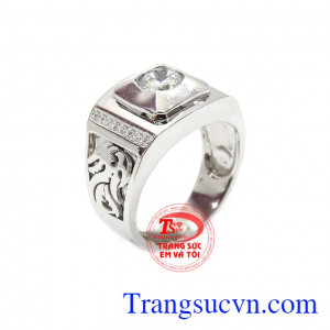 Nhẫn nam vàng trắng lịch lãm là sản phẩm chạm khắc tinh tế, lôi cuốn,Nhẫn nam vàng trắng lịch lãm