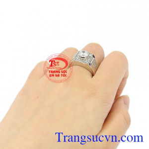 Nhẫn nam vàng trắng nổi bật vàng 18k.