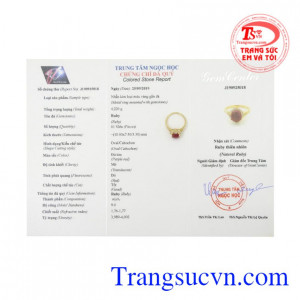 Nhẫn nữ vàng Ruby thiên nhiên