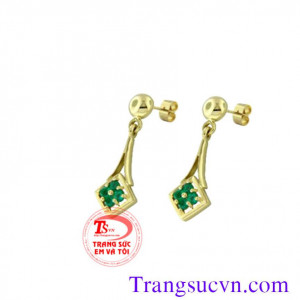 Bông tay vàng đá emerald 