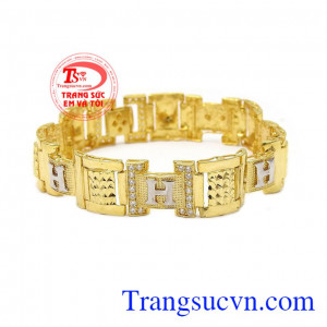 Lắc tay nam vàng chữ H với kiểu dáng độc đáo, thời trang lấy biểu tượng của thương hiệu Hermes,Lắc tay nam vàng chữ H