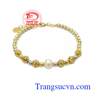 Lắc tay nữ ngọc trai được chế tác từ vàng màu và vàng trắng 10k đẹp, chất lượng,Lắc tay nữ ngọc trai