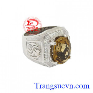 Nhẫn nam bạc thạch anh vàng khói chất lượng, đeo hợp thời trang, giao hàng trên toàn quốc.
