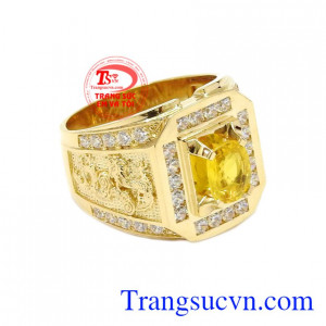 Nhẫn nam sapphire vàng sang trọng có giấy kiểm định đá quý uy tín.