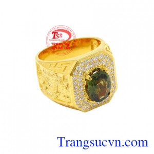 Nhẫn nam vàng Sapphire sang trọng có giấy kiểm định uy tín.