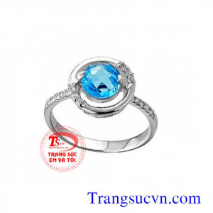 Nhẫn nữ vàng trắng gắn đá topaz thiên nhiên