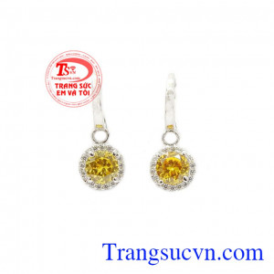 Hoa tai vàng thạch anh vàng được chế tác từ đá thạch anh vàng thiên nhiên kết hợp với vàng 14k,Hoa tai vàng thạch anh vàng