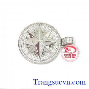 Mặt dây chuyền danh vọng vàng trắng 10k kết hợp với đá Cz lấp lánh, nhập khẩu từ Hàn quốc