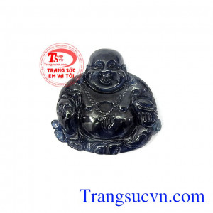 Mặt phật Di Lặc Sapphire cầu tài lộc màu sắc đẹp, ánh xanh bắt mắt, chạm khắc tinh xảo, sắc nét,Mặt phật Di Lặc Sapphire cầu tài lộc