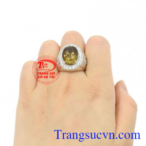 Nhẫn bạc thạch anh khói