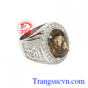 Nhẫn bạc thạch anh khói hợp thời trang cho phái mạnh.