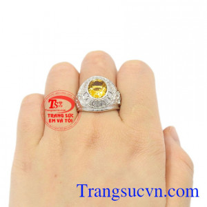 Nhẫn bạc thạch anh vàng đẹp nam tính