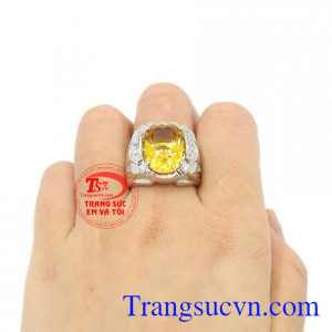 Nhẫn bạc thạch anh vàng nam tính