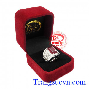 Thích hợp làm quà tặng cho người thân hoặc bạn bè,Nhẫn nam bạc Ruby mạnh mẽ