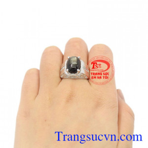 Nhẫn nam bạc Sapphire sao tinh tế