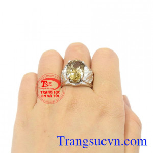 Nhẫn nam bạc thạch anh khói