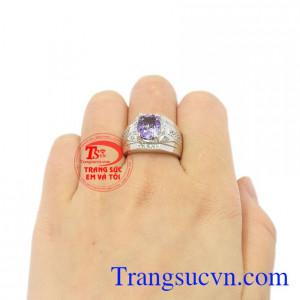 Nhẫn nam bạc thạch anh tím đẹp
