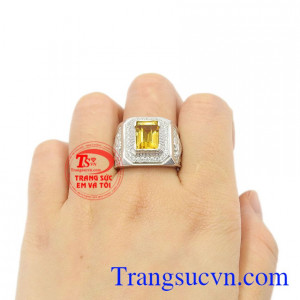 Nhẫn nam bạc thạch anh vàng đẹp