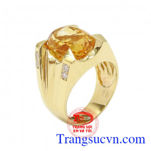 Nhẫn nam thạch anh vàng cao cấp được kết hợp giữa vàng 14k và đá thạch anh vàng thiên nhiên,Nhẫn nam thạch anh vàng cao cấp