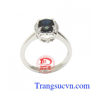 Nhẫn nữ Sapphire thời thượng vàng trắng 14k bền đẹp, chất lượng, có giấy kiểm định kèm theo