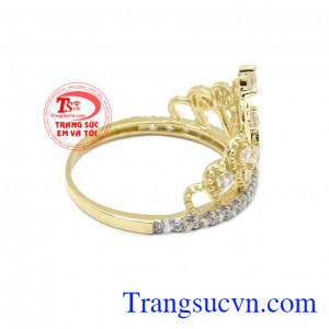 Nhẫn nữ vàng màu vương miện chất lượng cao, giao hàng toàn quốc,Nhẫn nữ vàng màu vương miện