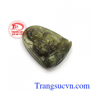 Phật A Di Đà bình an may mắn Sapphire thiên nhiên chạm khắc đẹp, có giấy kiểm định đảm bảo chất lượng