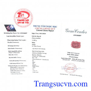 Giấy kiểm định từ trung tâm ngọc học