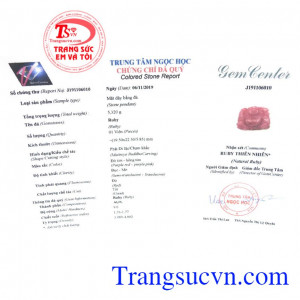 Giấy kiểm định từ trung tâm ngọc học