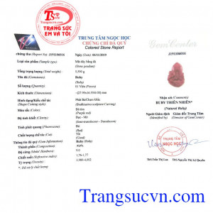 Giấy kiểm định từ trung tâm ngọc học