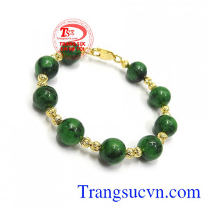 Vòng tay vàng cẩm thạch bình an chế tác bằng vàng tây 10k và cẩm thạch thiên nhiên màu sắc đẹp, chất lượng cao, có giấy kiểm định đá quý kèm theo