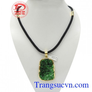 Bộ dây chuyền Quan Âm bình an kết hợp giữa dây dù và mặt quan âm cẩm thạch bọc vàng bền đẹp, chất lượng