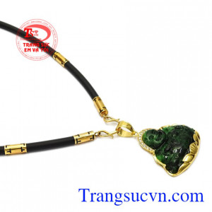 Bộ mặt dây phật Di Lặc bọc vàng có giấy kiểm định đá quý từ trung tâm kiểm định uy tín.