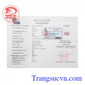 Đá Ruby ép vỉ có giấy kiểm định từ tung tâm kiểm định uy tín cấp,Đá Ruby ép vỉ thiên nhiên