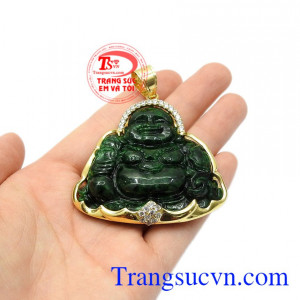 Mặt dây vàng Jadeite Phật Di Lặc vàng 14k.