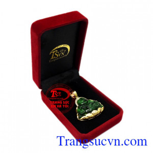 Mặt phật Di Lặc Jadeite bọc vàng đẹp vàng 14k chất lượng.