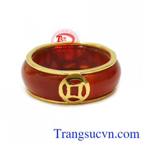 Nhẫn ngọc mã não kim tiền đeo hợp thời trang, nam tính.