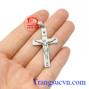 Mặt dây nữ thánh giá vàng trắng vàng 18k may mắn.