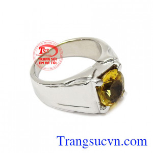 Nhẫn nam vàng trắng thạch anh vàng đẹp vàng 10k thời trang.