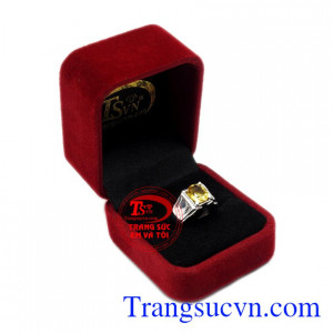 Nhẫn nam vàng trắng thạch anh vàng đẹp