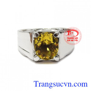 Nhẫn nam vàng trắng thạch anh vàng đẹp toát lên vẻ thành đạt, nam tính cho nam giới.
