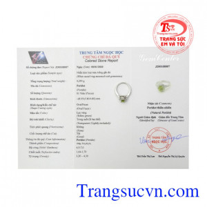 Nhẫn nữ bạc Peridot thiên nhiên