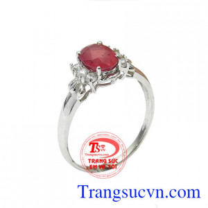 Nhẫn nữ bạc ruby kiêu sa