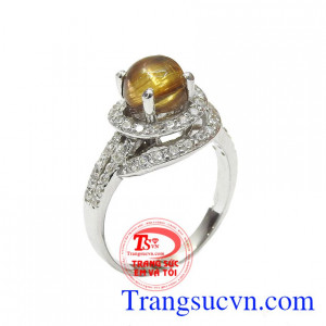 Nhẫn nữ bạc thạch anh tóc ấn tượng