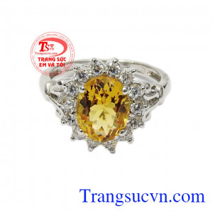 Nhẫn nữ bạc thạch anh vàng an khang mang lại vẻ đẹp tỏa sáng, nổi bật cho chủ nhân,Nhẫn nữ bạc thạch anh vàng an khang