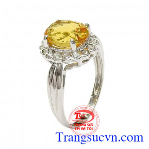 Nhẫn nữ bạc thạch anh vàng nữ tính được thiết kế thanh lịch và sang trọng,Nhẫn nữ bạc thạch anh vàng nữ tính