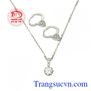 Bộ trang sức vàng trắng thanh tao vàng 10k.