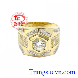 Nhẫn nam lịch lãm nhập khẩu Hàn Quốc được chế tác từ vàng tây 10k và đá nhân tạo.