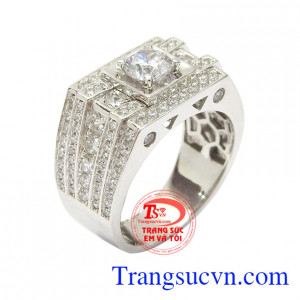 Nhẫn nam vàng trắng an khang gắn đá đẹp, thời trang, tạo nên phong cách riêng cho người đeo