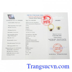 Giấy kiểm định Nhẫn nữ granat danh vọng